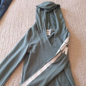 PINK Victoria's Secret V-neck Hoodie Sweater in Dusty Teal